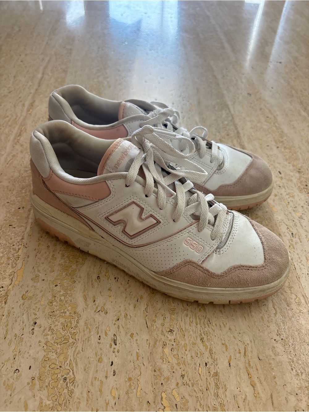 New Balance Women's 550 Sneakers in White and Light Pink